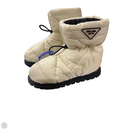 Boots Luxury Designer By Prada In Cream, Size: 9