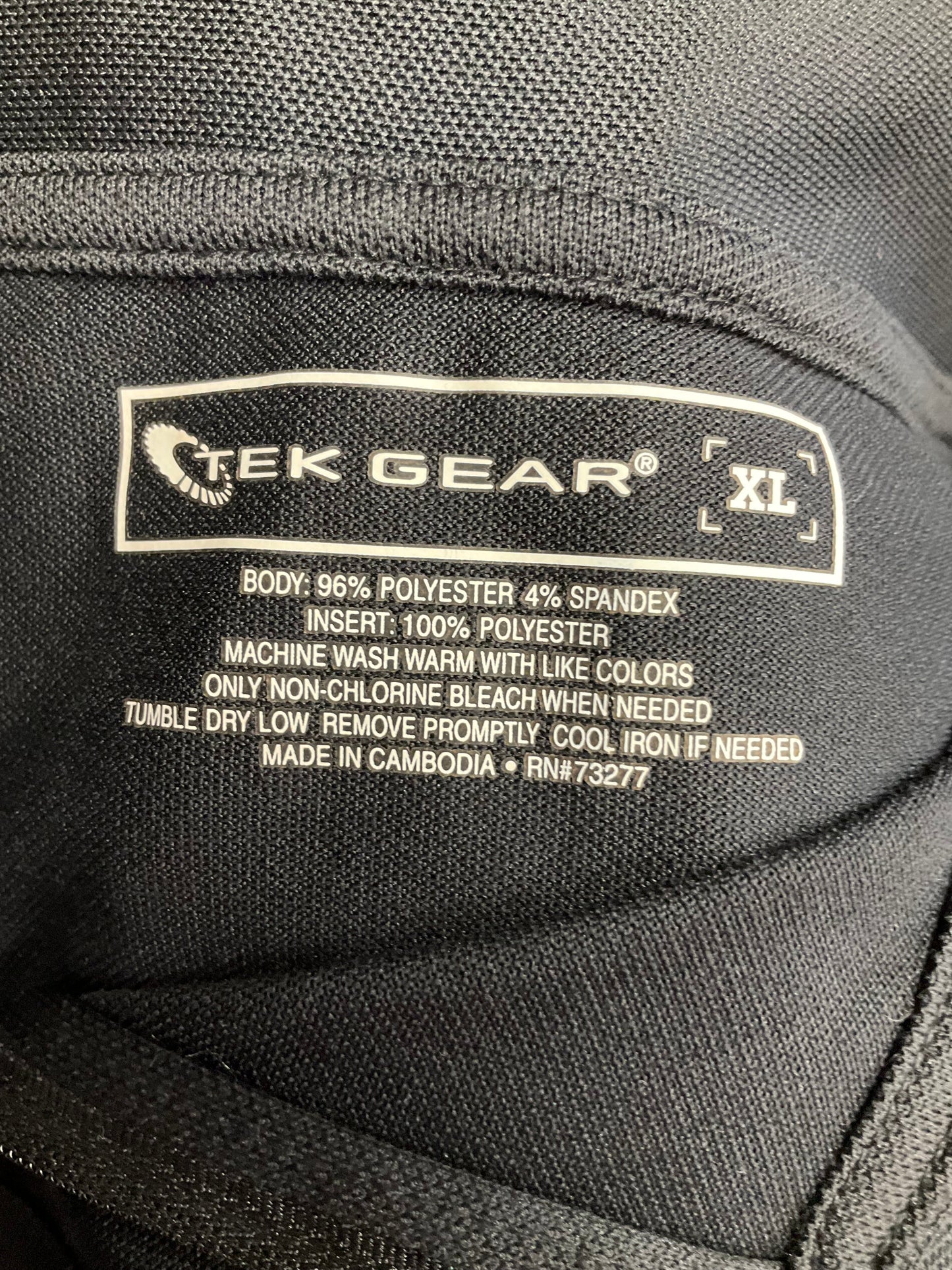Black Athletic Top Short Sleeve Tek Gear, Size Xl
