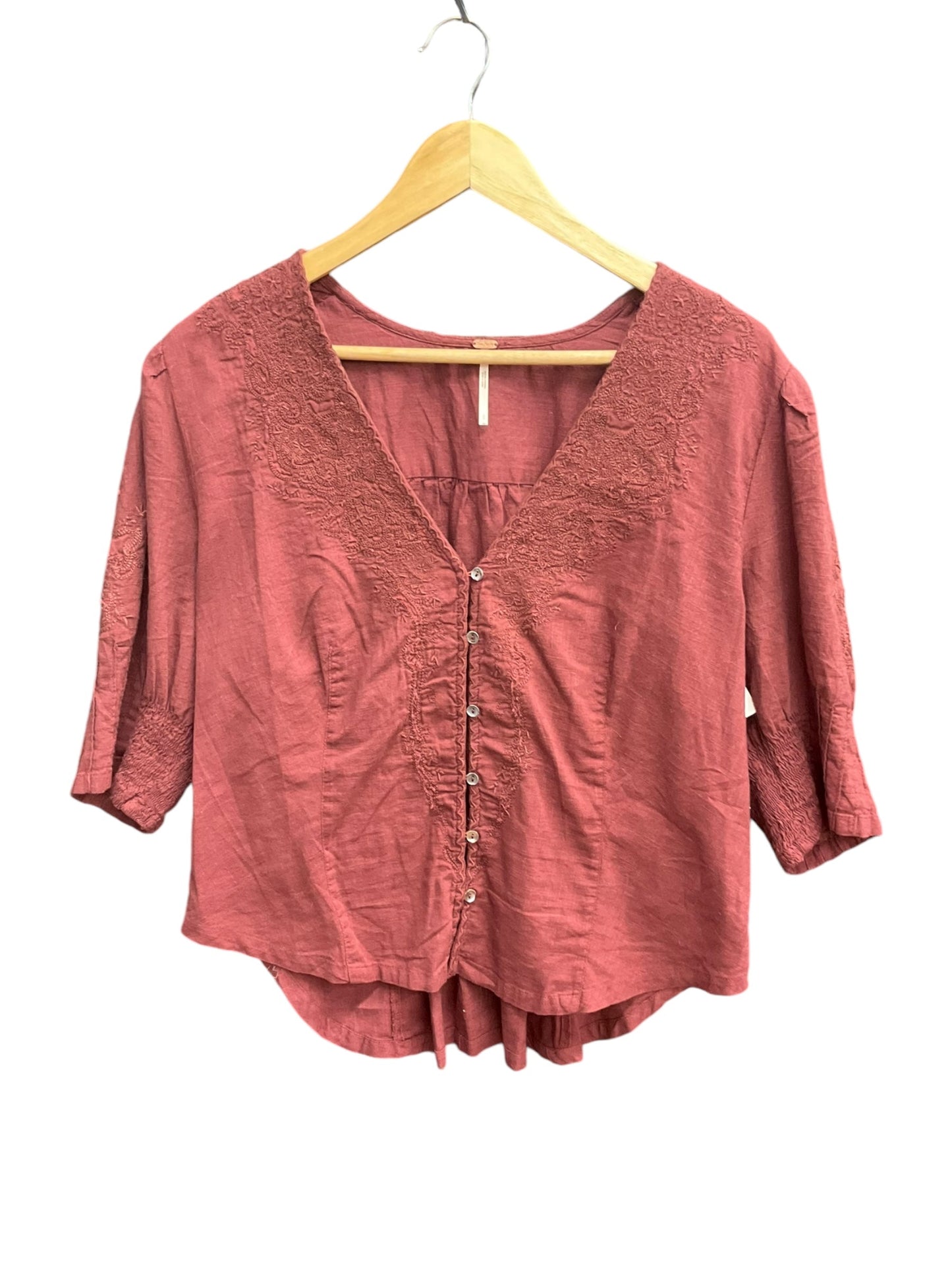 Blouse 3/4 Sleeve By Free People In Red, Size: L