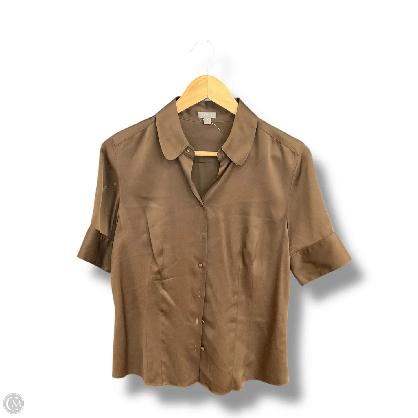 Blouse Short Sleeve By Ann Taylor In Brown, Size: M