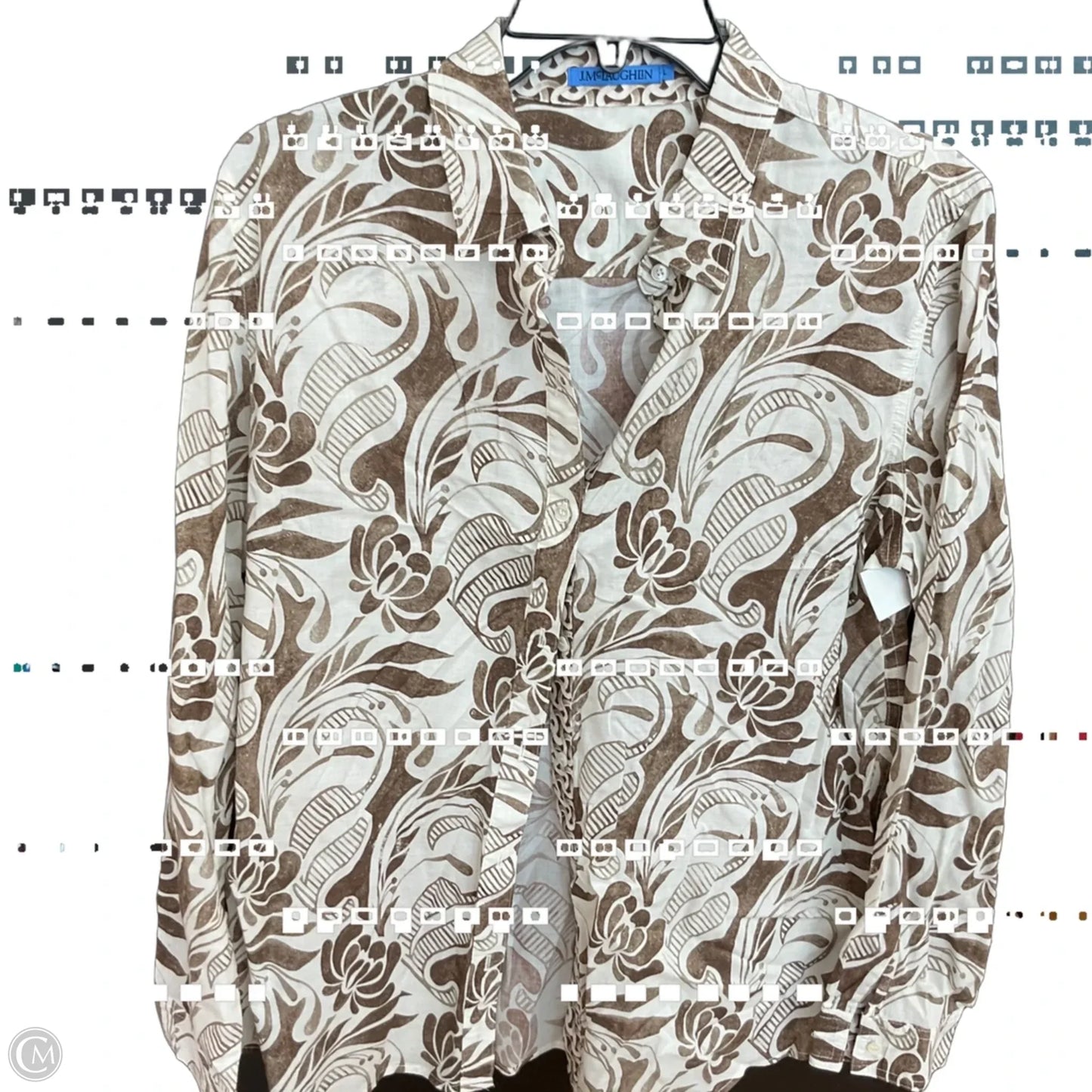 Blouse Long Sleeve By J Mclaughlin In Brown & Cream, Size: L