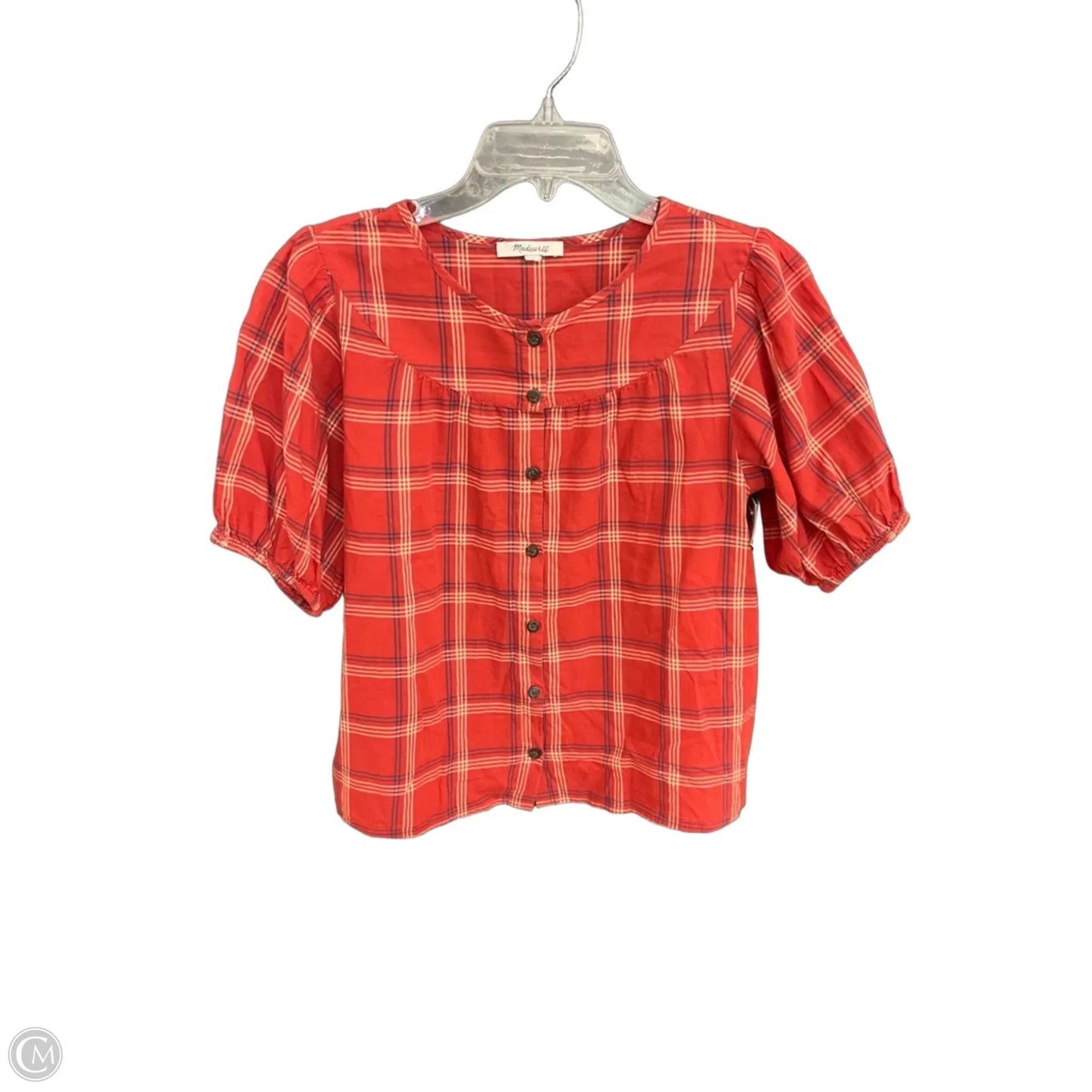 Top Short Sleeve By Madewell In Plaid Pattern, Size: S
