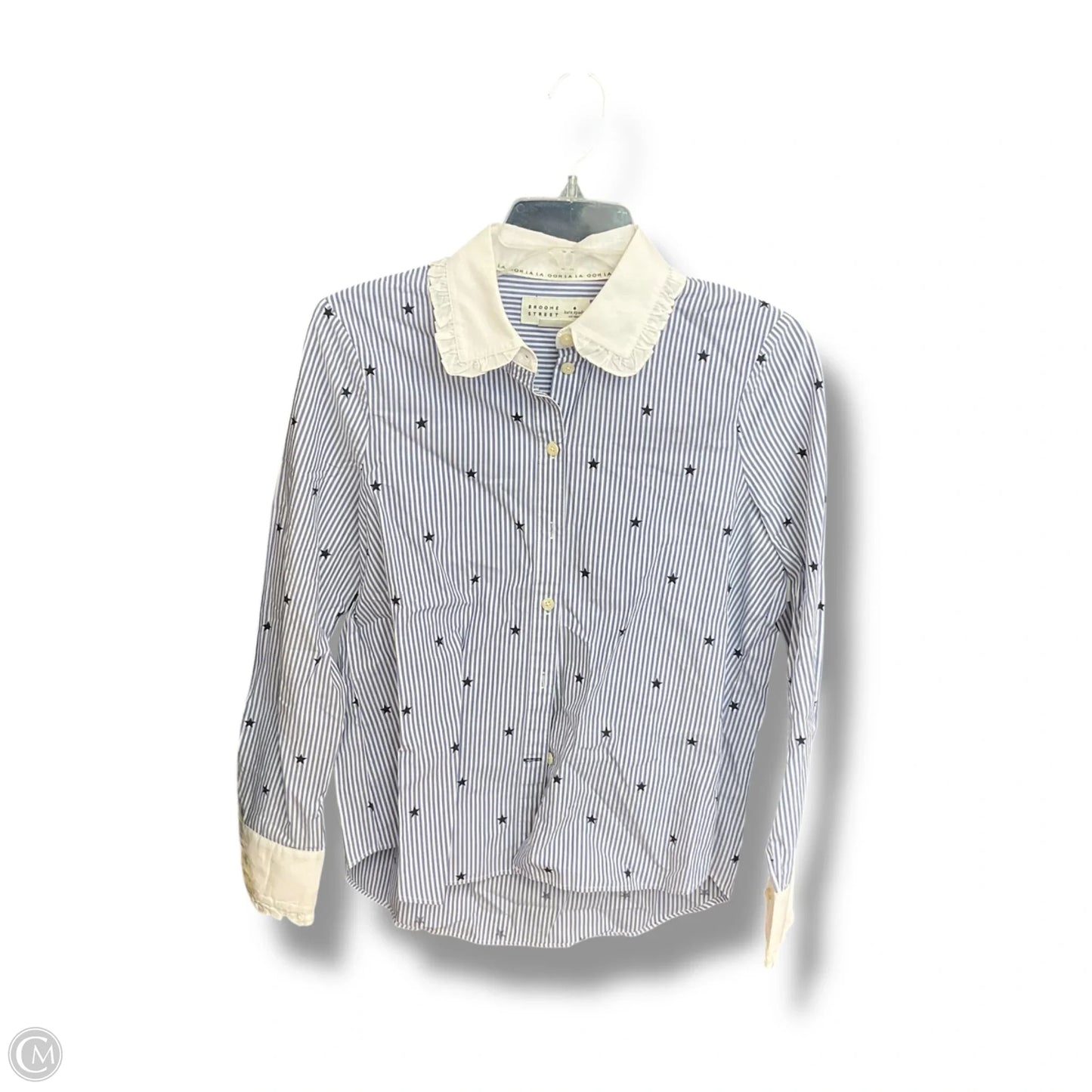 Blouse Designer By Kate Spade In Blue & White, Size: S