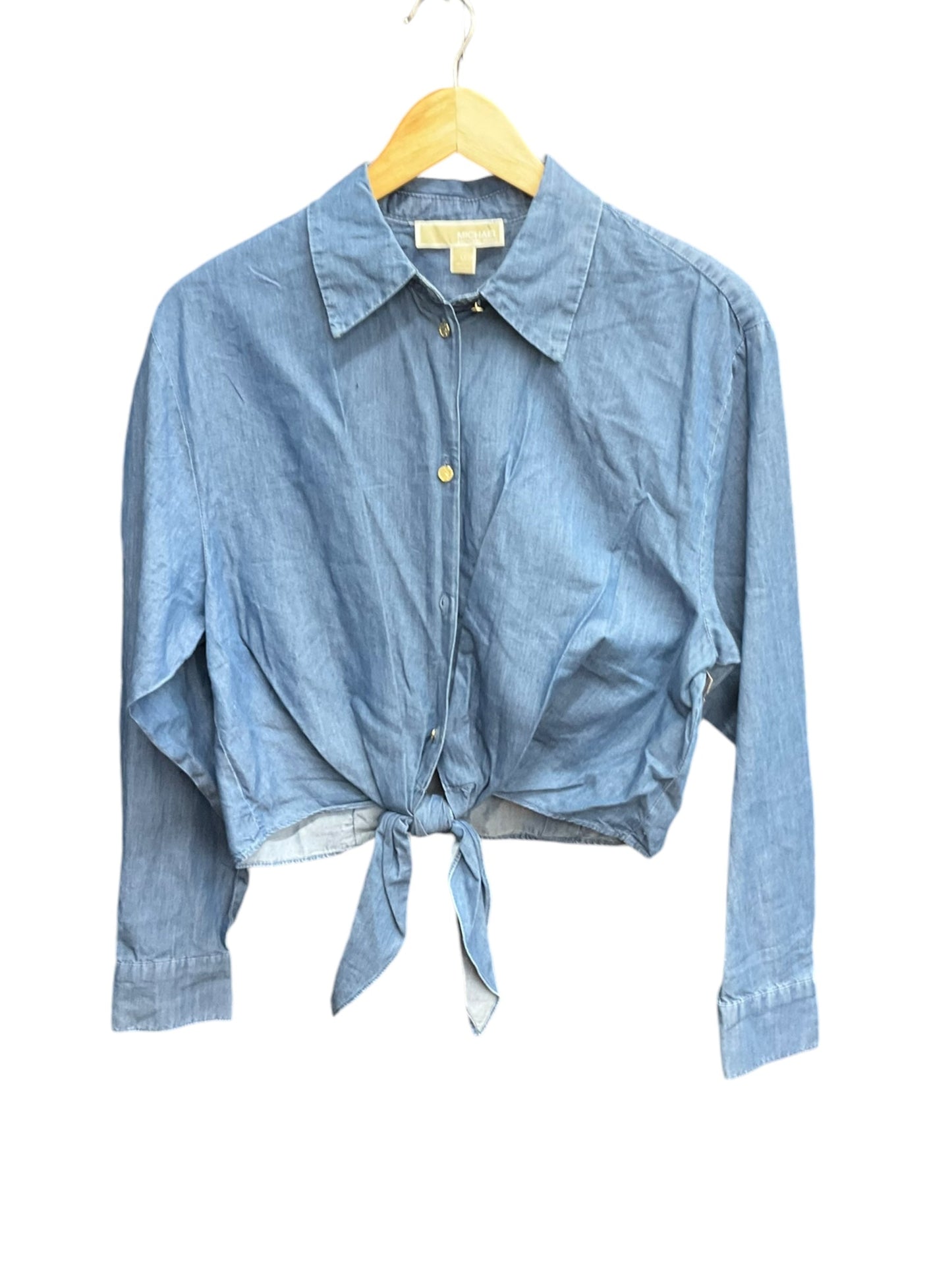 Blouse Long Sleeve By Michael Kors In Blue Denim, Size: M