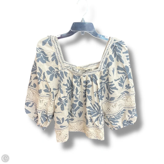 Top 3/4 Sleeve By Christian Siriano In Blue & Cream, Size: M