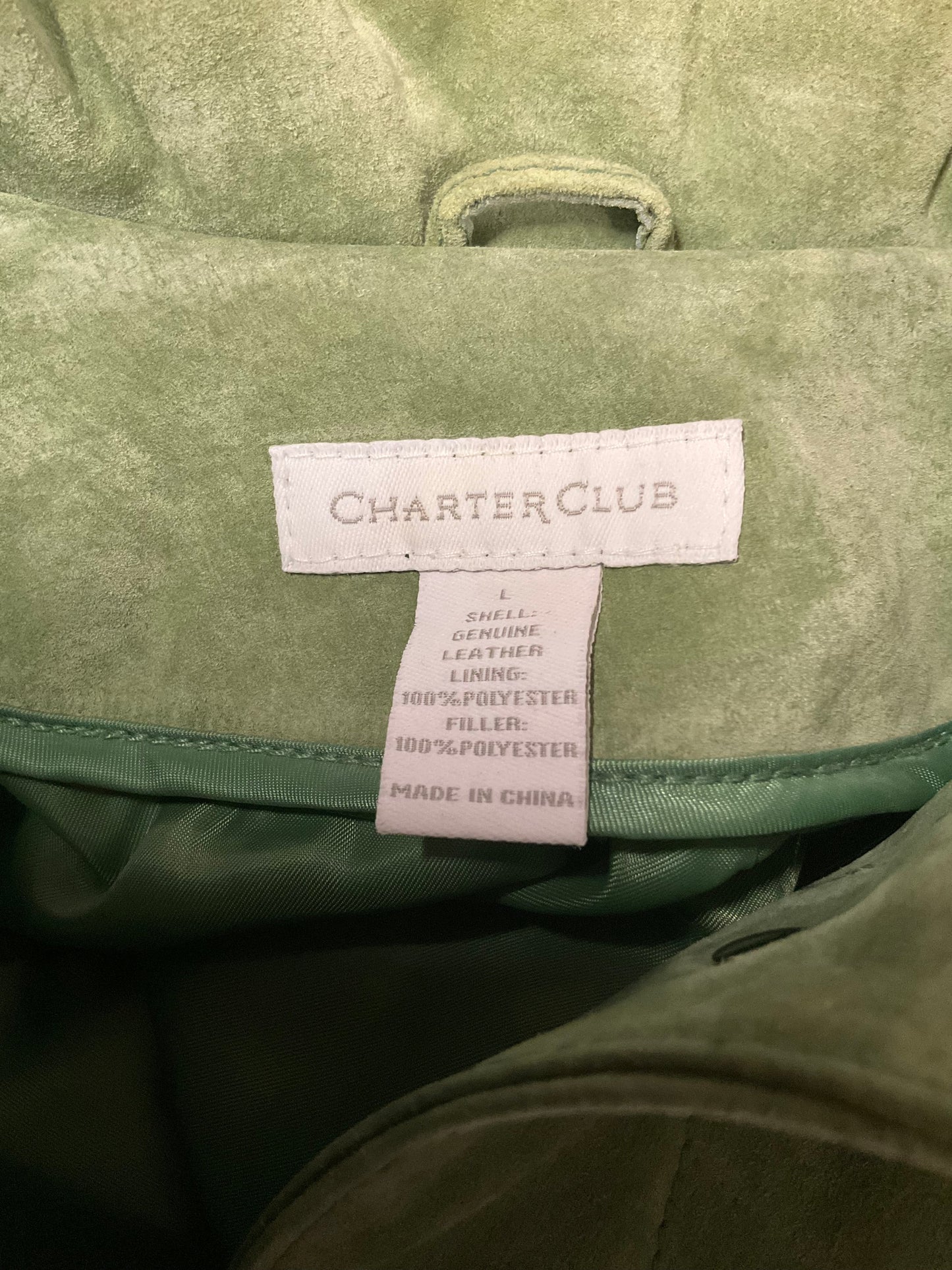 Jacket Leather By Charter Club In Green, Size: L