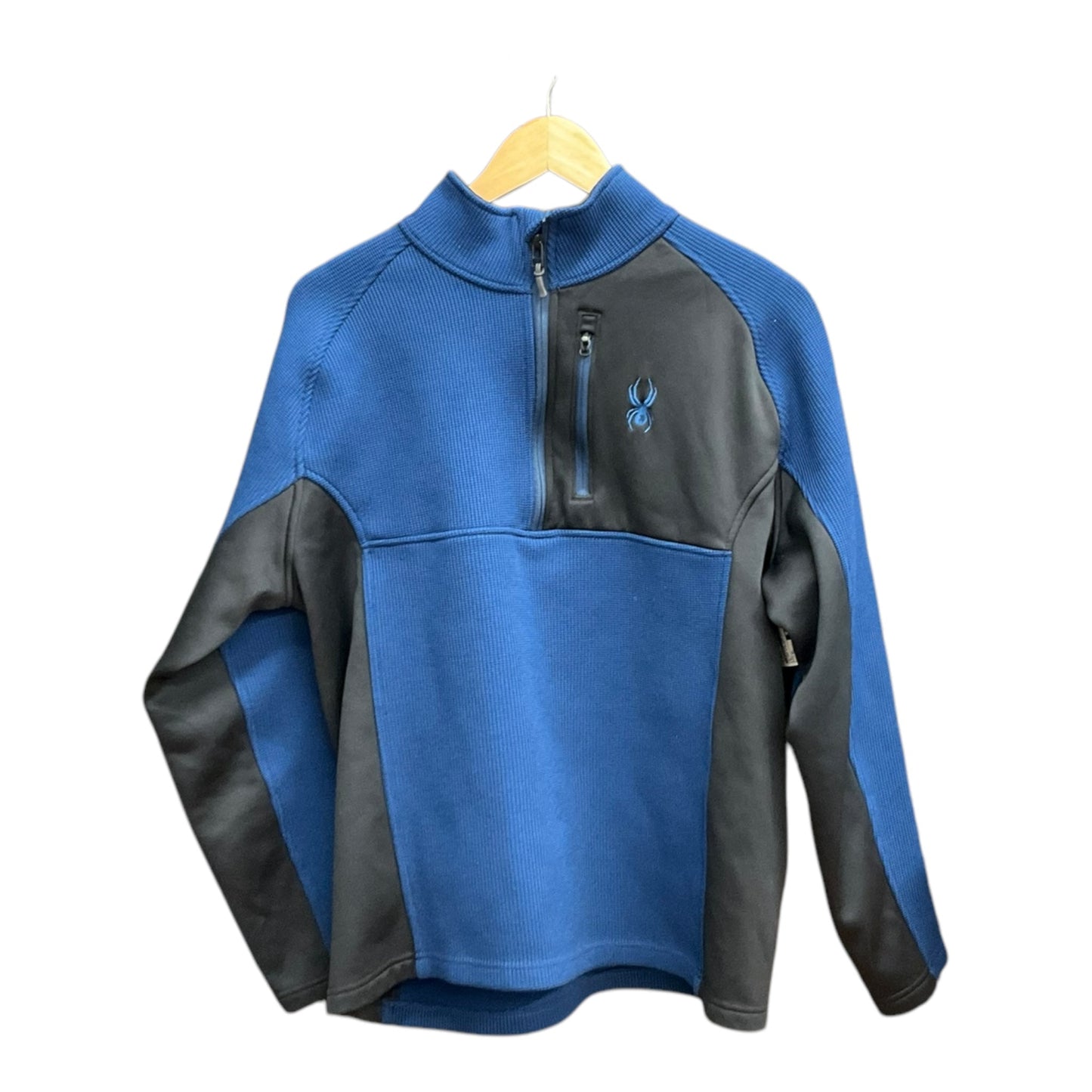 Athletic Top Long Sleeve Collar By Spyder In Black & Blue, Size: Xl