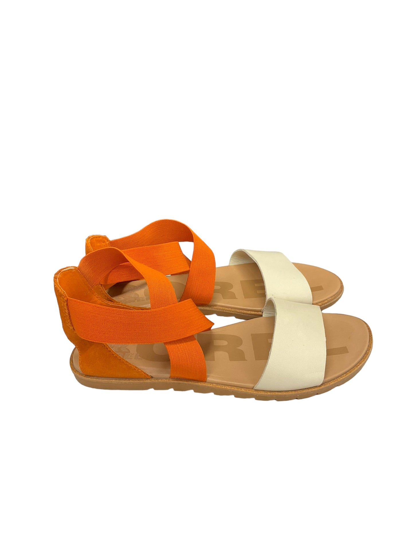 Orange & White Sandals Flats Sorel, Size 8