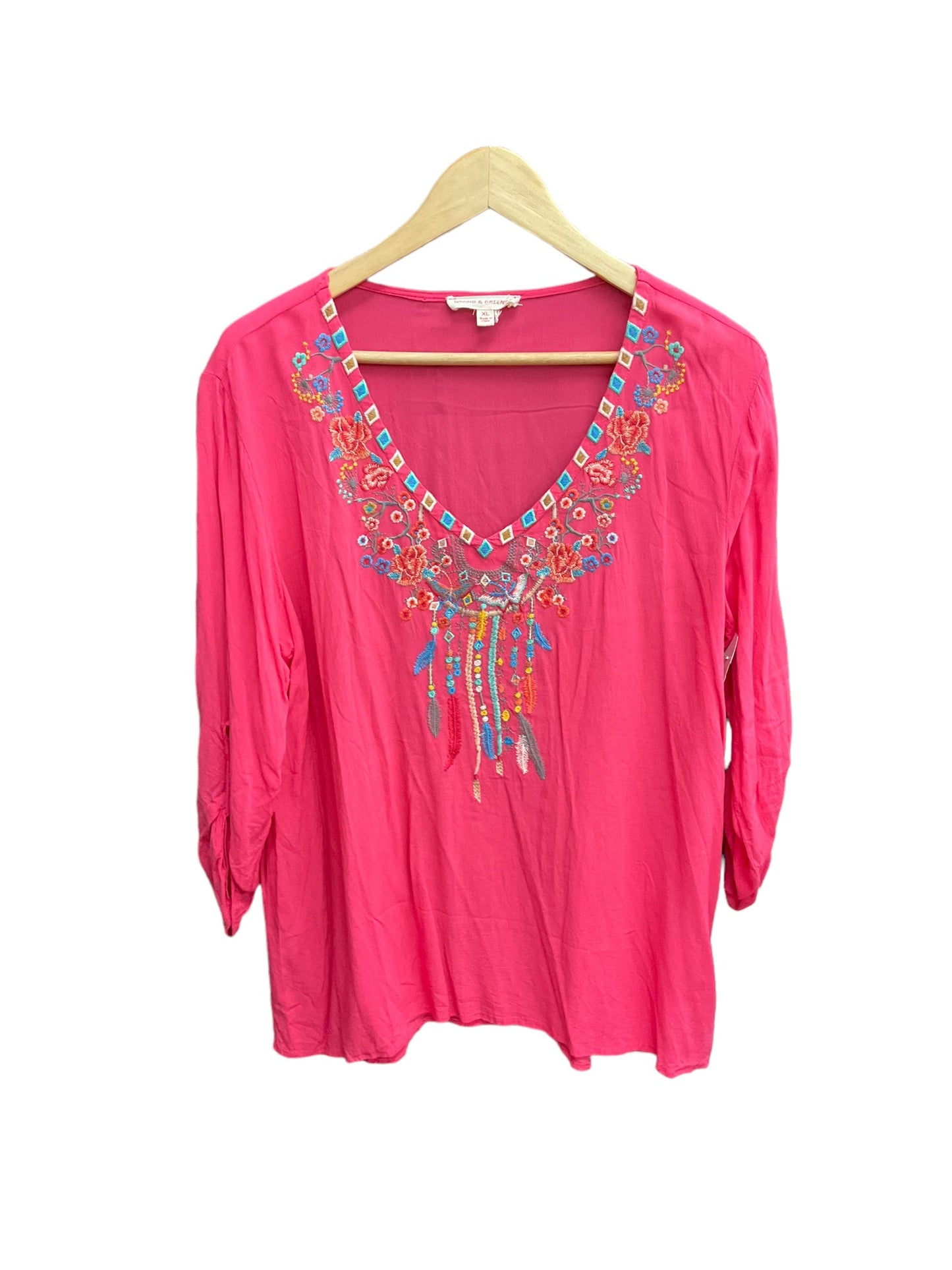 Pink Top 3/4 Sleeve Grand And Greene, Size Xl