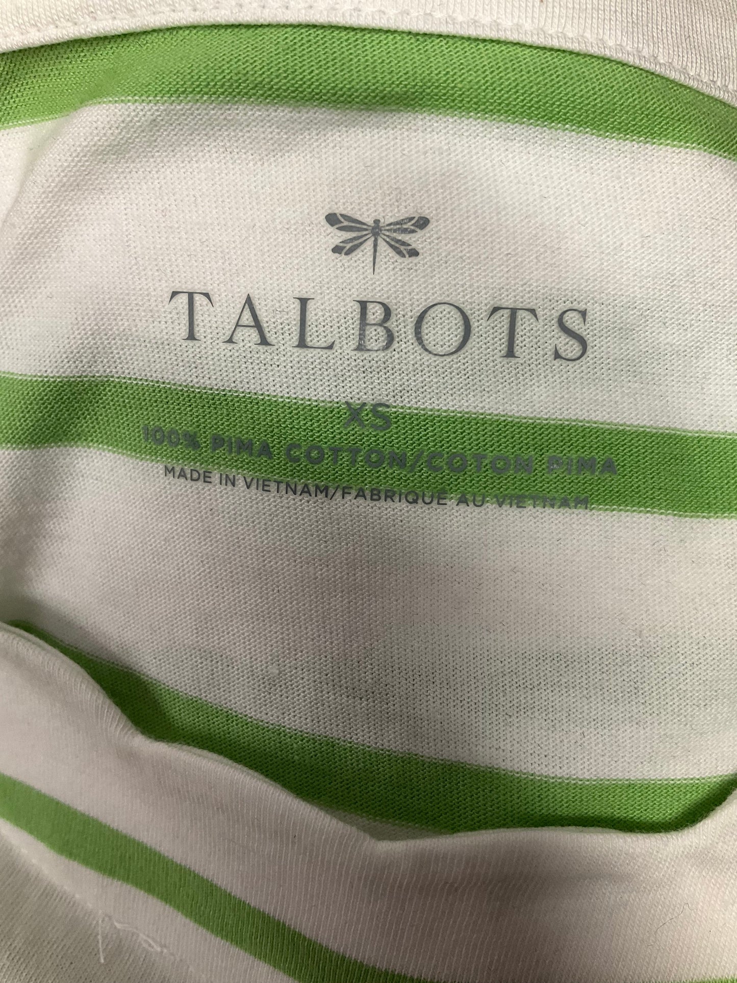 Green & White Top Short Sleeve Basic Talbots, Size Xs