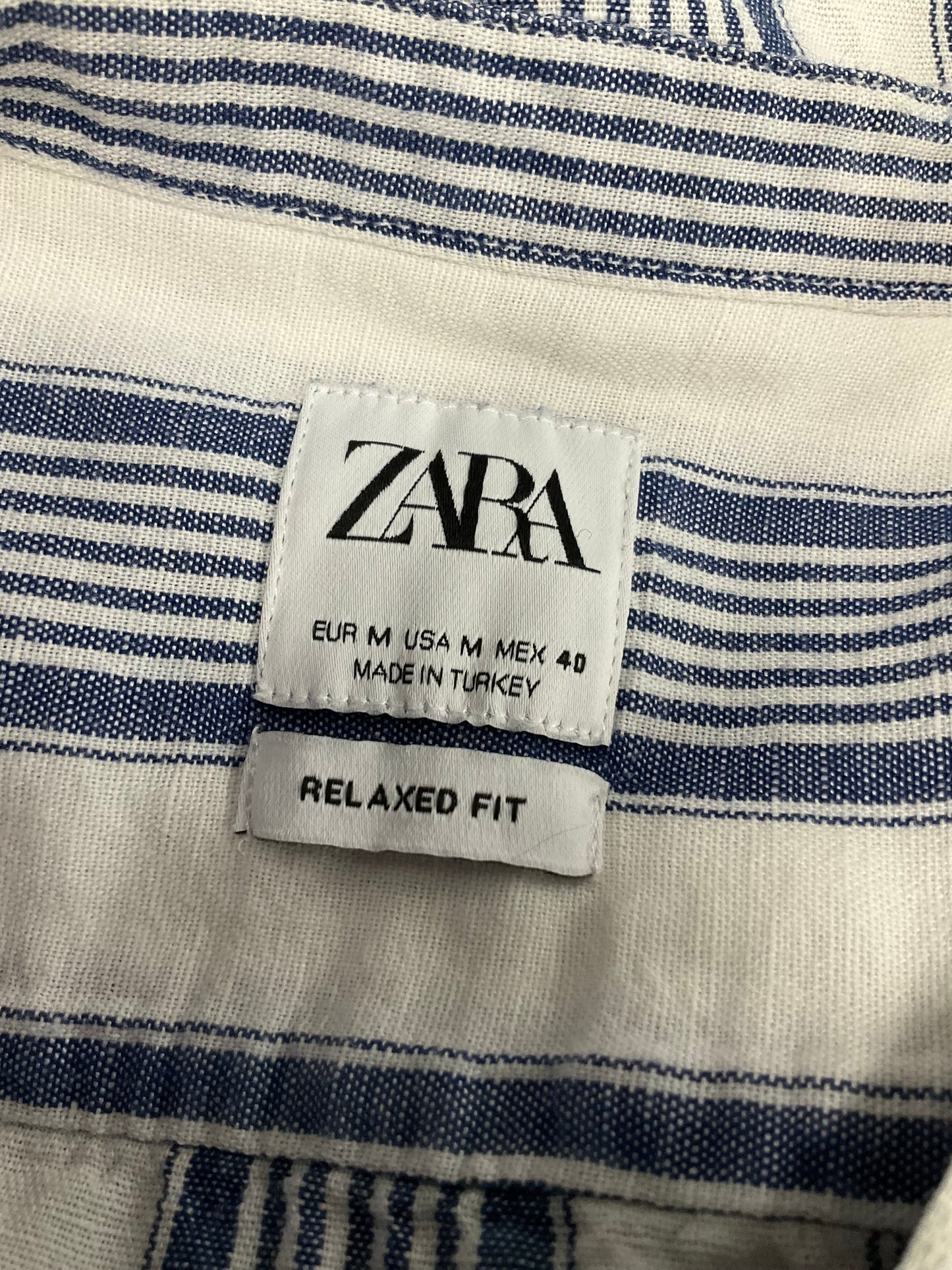 Blue & White Top Long Sleeve Zara, Size M