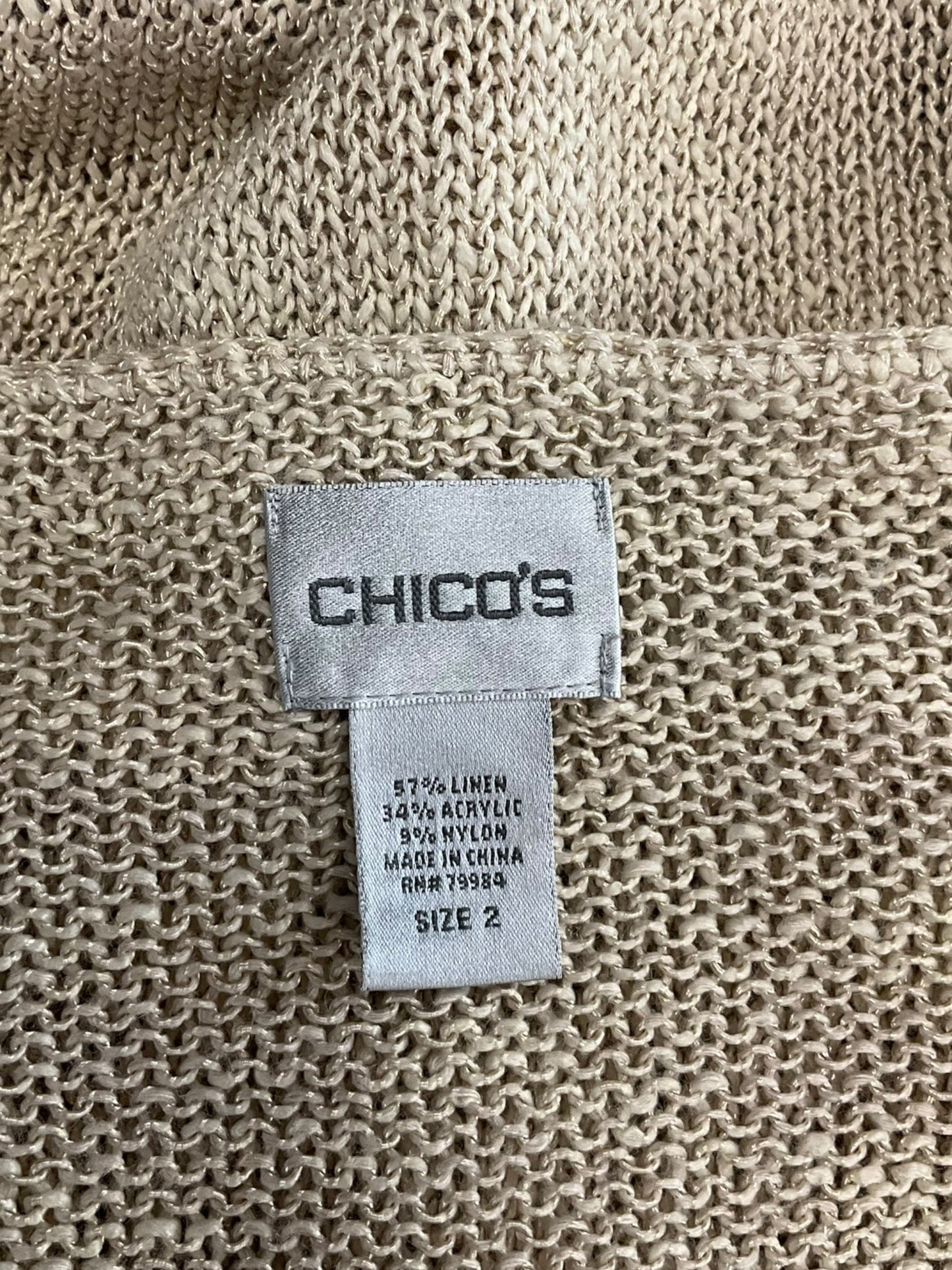 Sweater By Chicos In Tan & White, Size: L