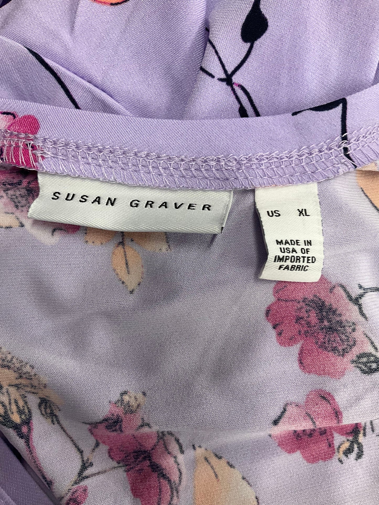 Floral Print Top 3/4 Sleeve Basic Susan Graver, Size Xl