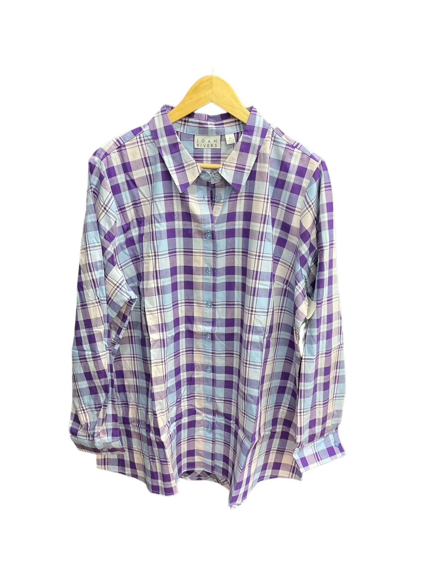 Plaid Pattern Blouse Long Sleeve Joan Rivers, Size Xl