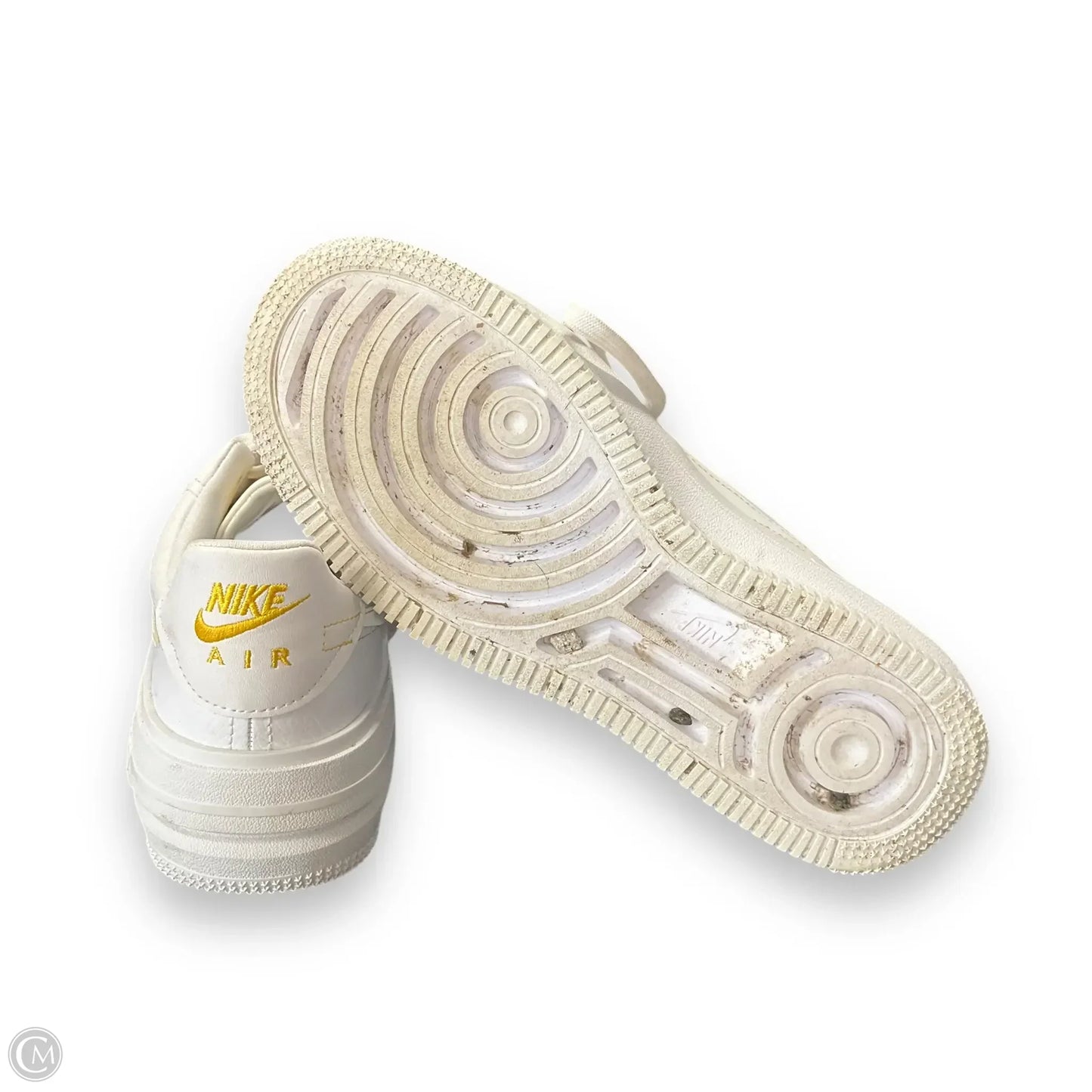 Shoes Athletic By Nike In White & Yellow, Size: 7.5