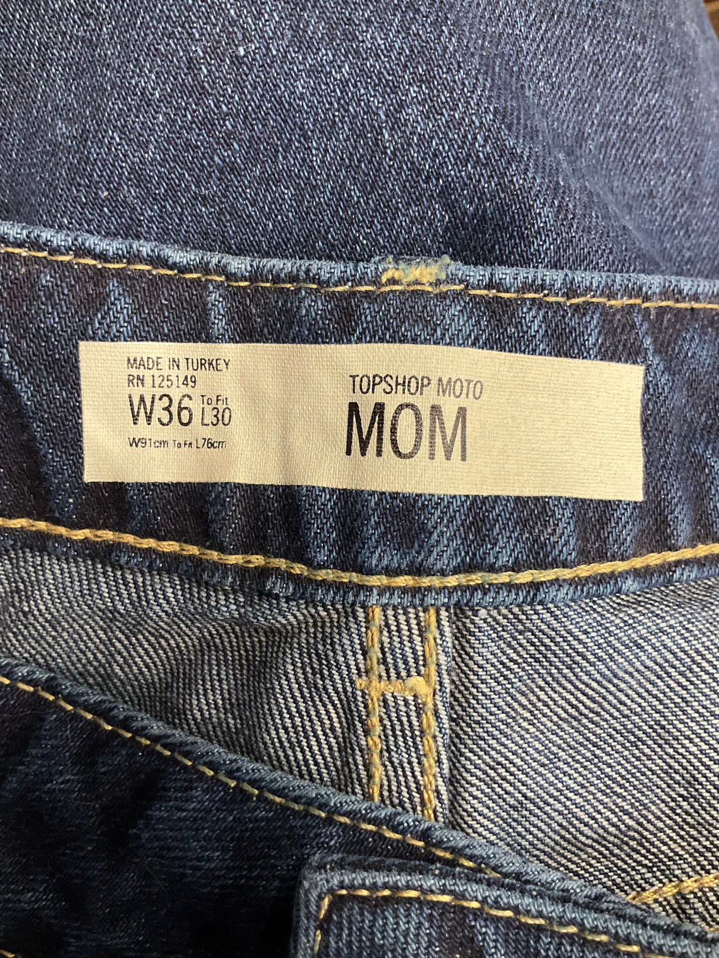 Blue Denim Jeans Boyfriend Top Shop, Size 18