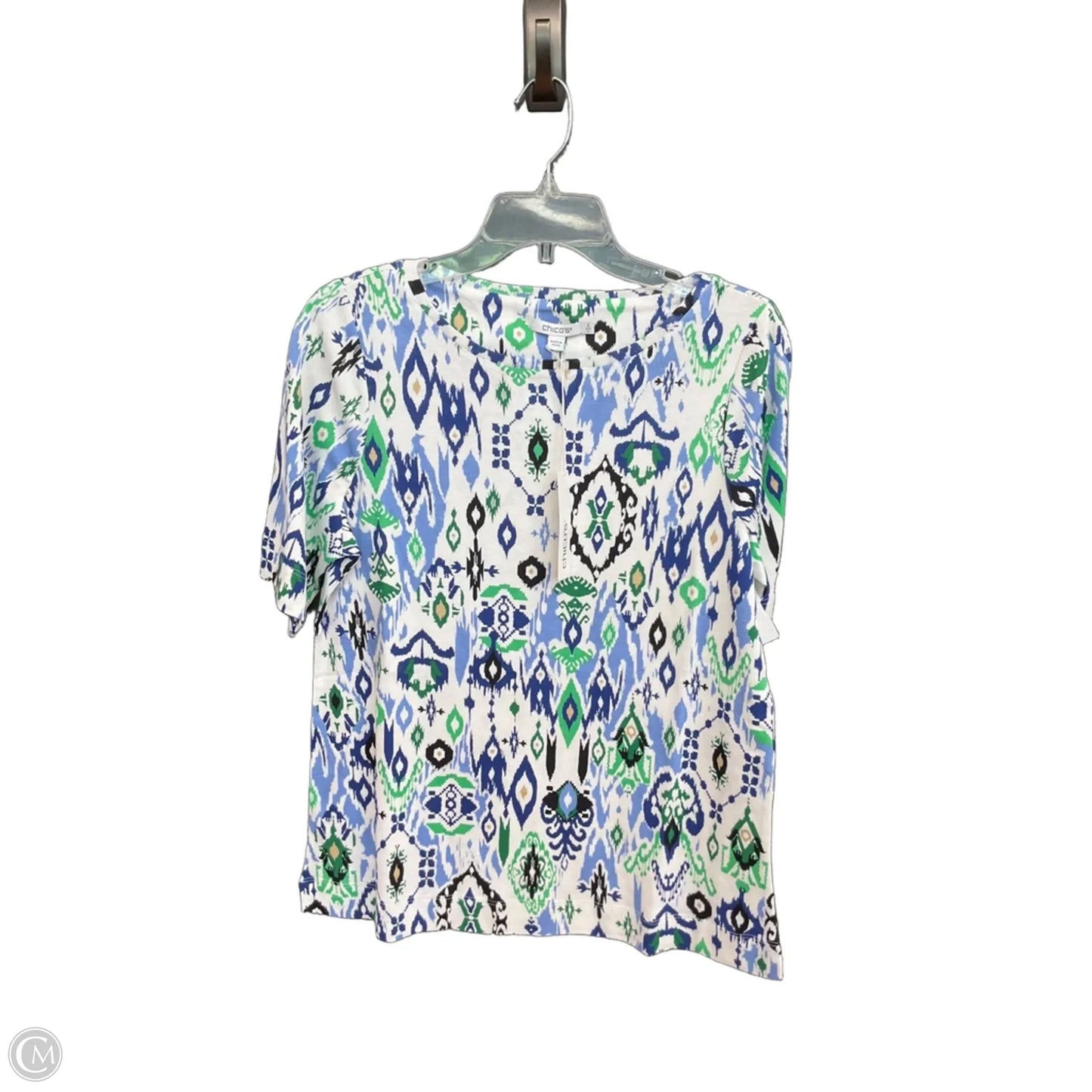 Top Short Sleeve By Chicos In Geometric Pattern, Size: L
