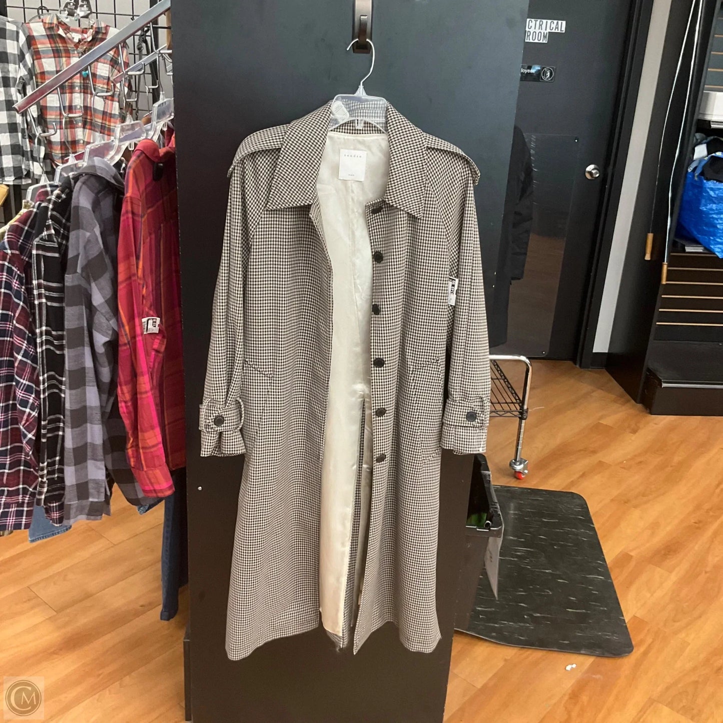 Coat Designer By Sandro In Plaid Pattern, Size: Xs