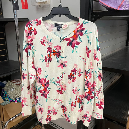 Cardigan By Lands End In Floral Print, Size: 2x