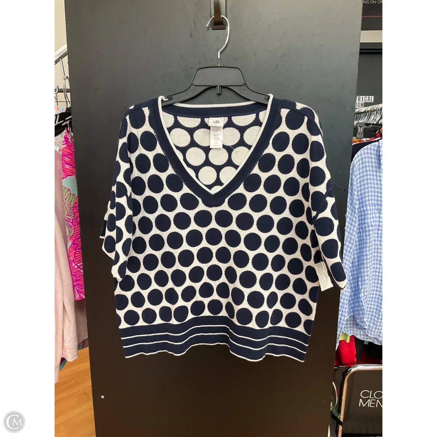 Top Short Sleeve By Cabi In Polkadot Pattern, Size: L