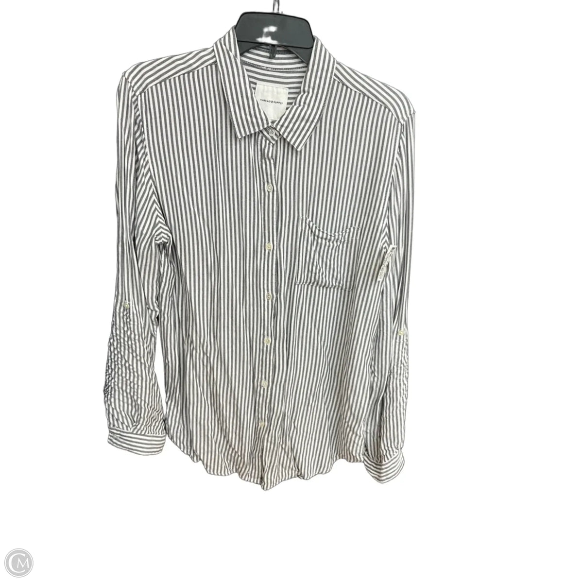 Blouse Long Sleeve By Thread And Supply In Striped Pattern, Size: L