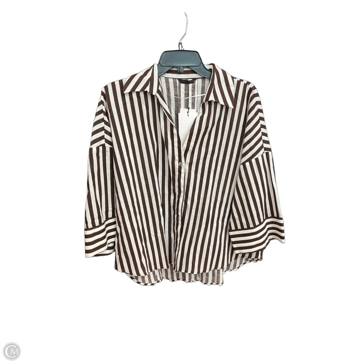 Blouse Long Sleeve By Zara In Striped Pattern, Size: S