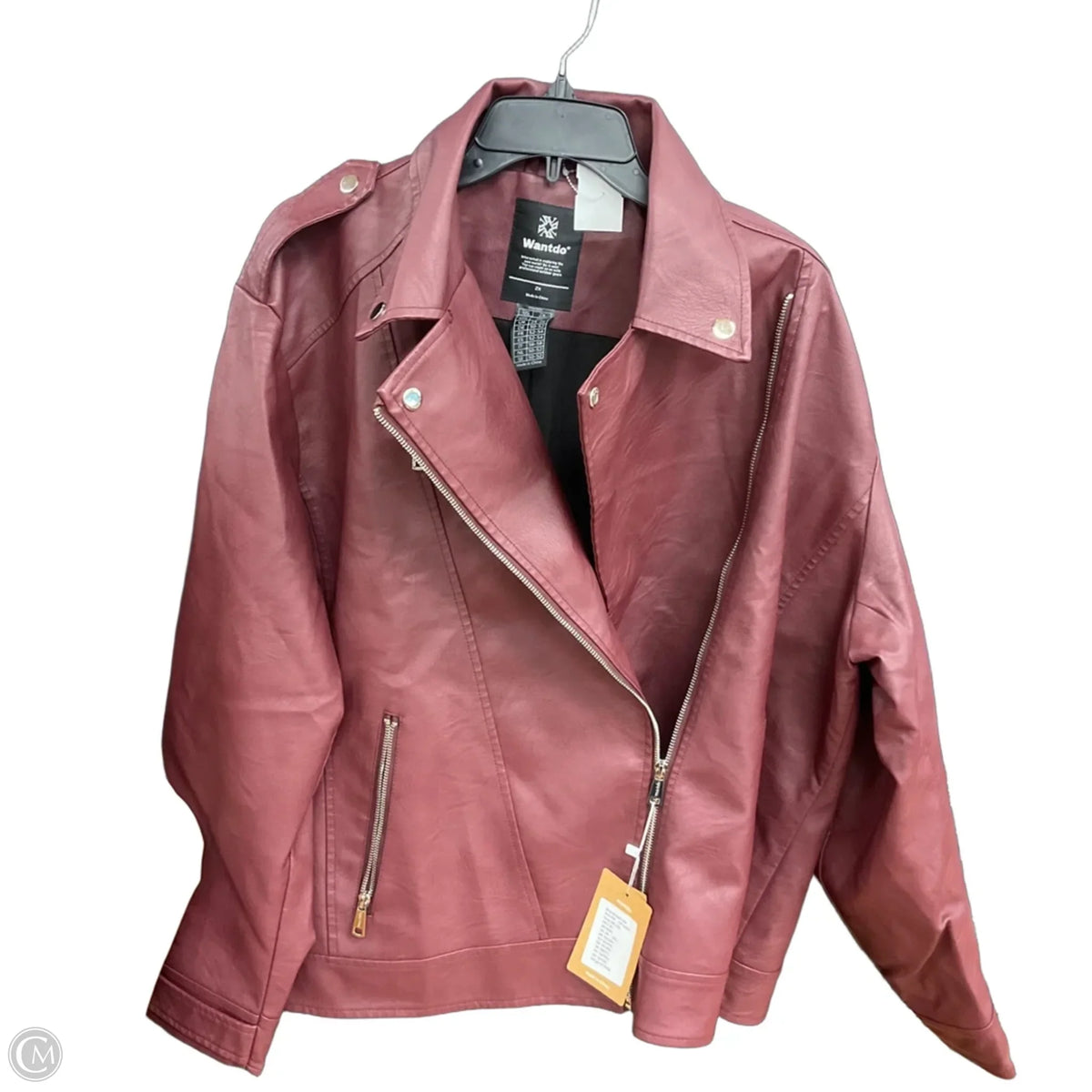 Jacket Moto Leather By Clothes Mentor In Maroon, Size: 2x