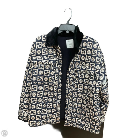 Coat Designer By Sandro In Blue & Cream, Size: Xs