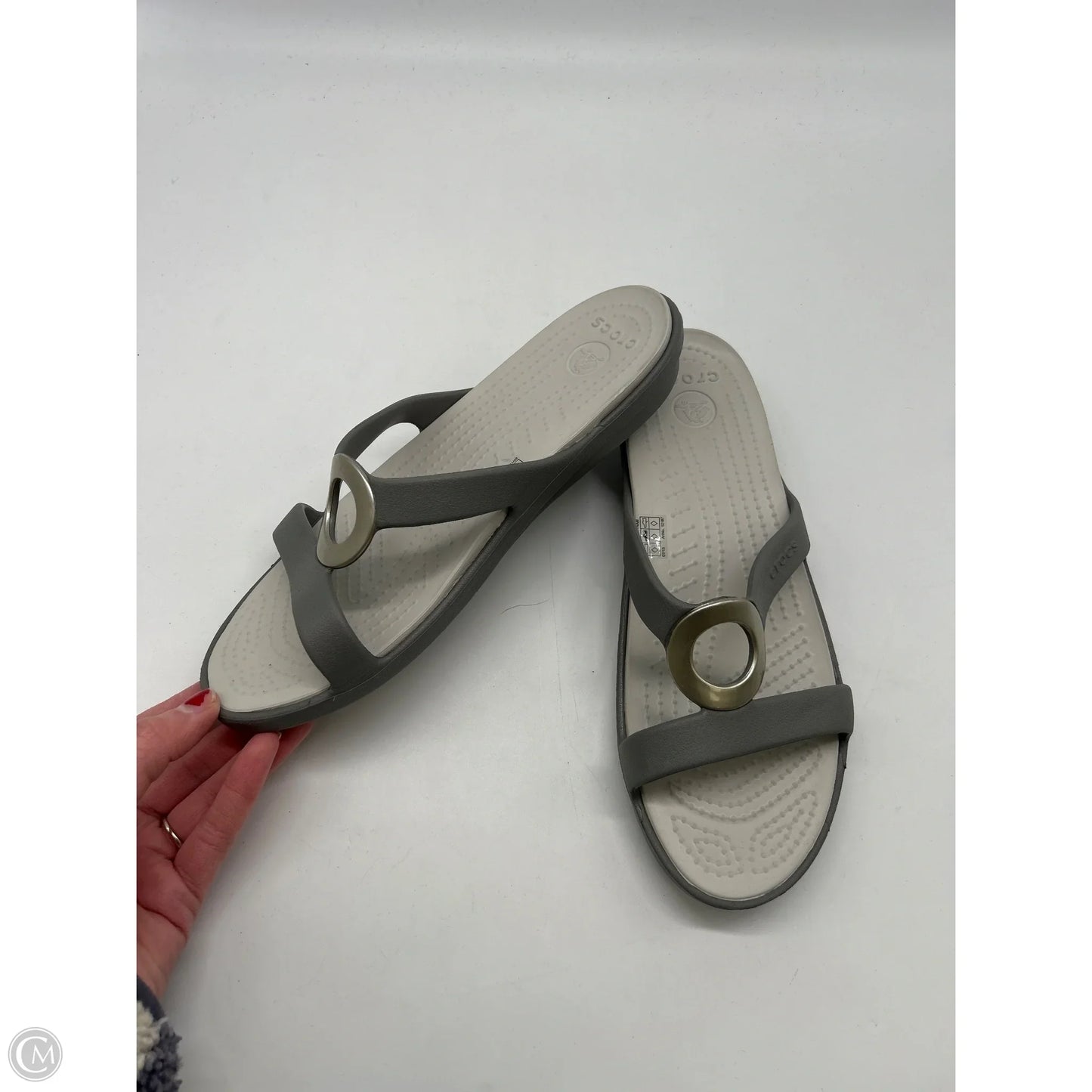 Sandals Flats By Crocs In Grey, Size: 8