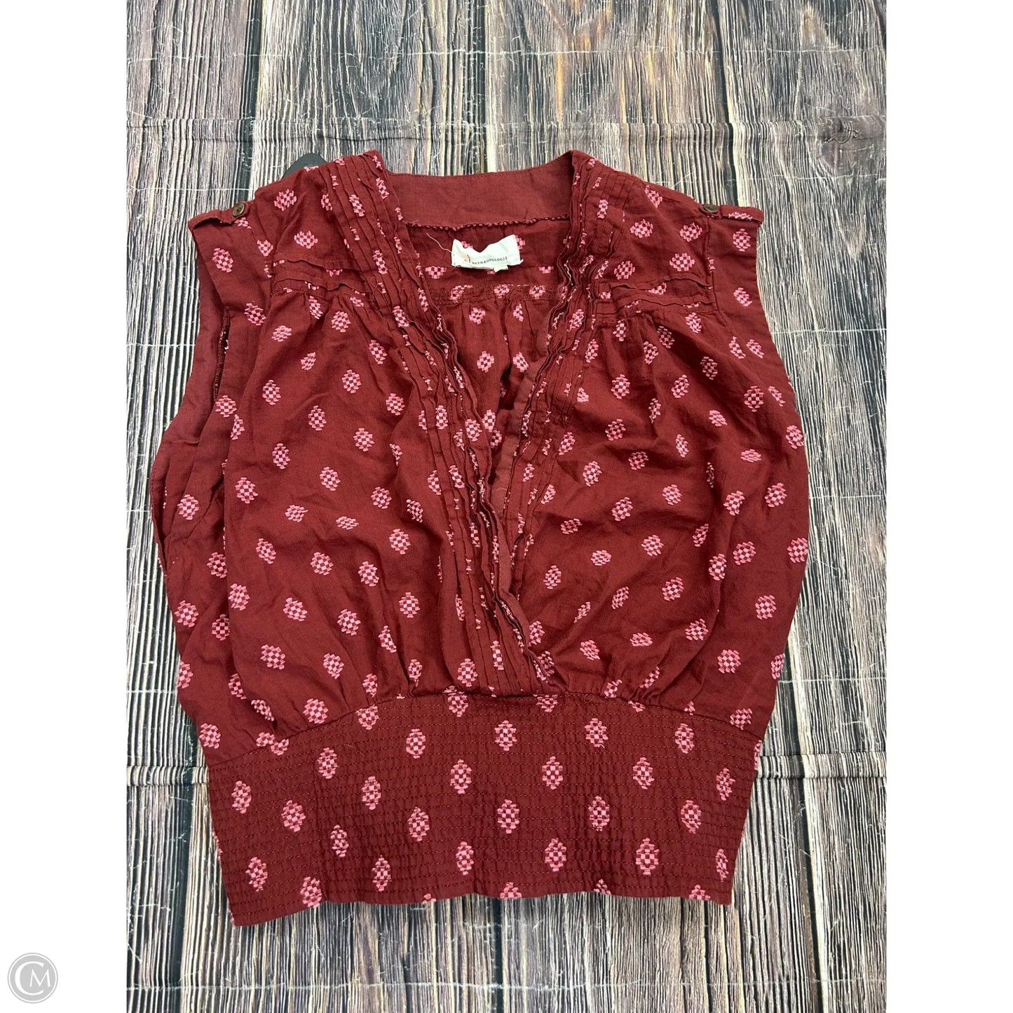 Top Short Sleeve By Anthropologie In Maroon, Size: L
