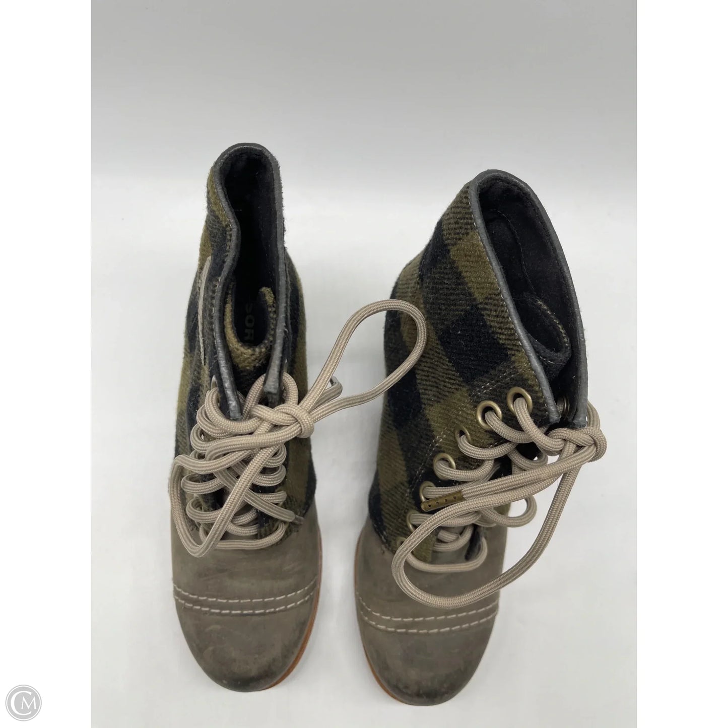 Boots Ankle Heels By Sorel In Plaid Pattern, Size: 7