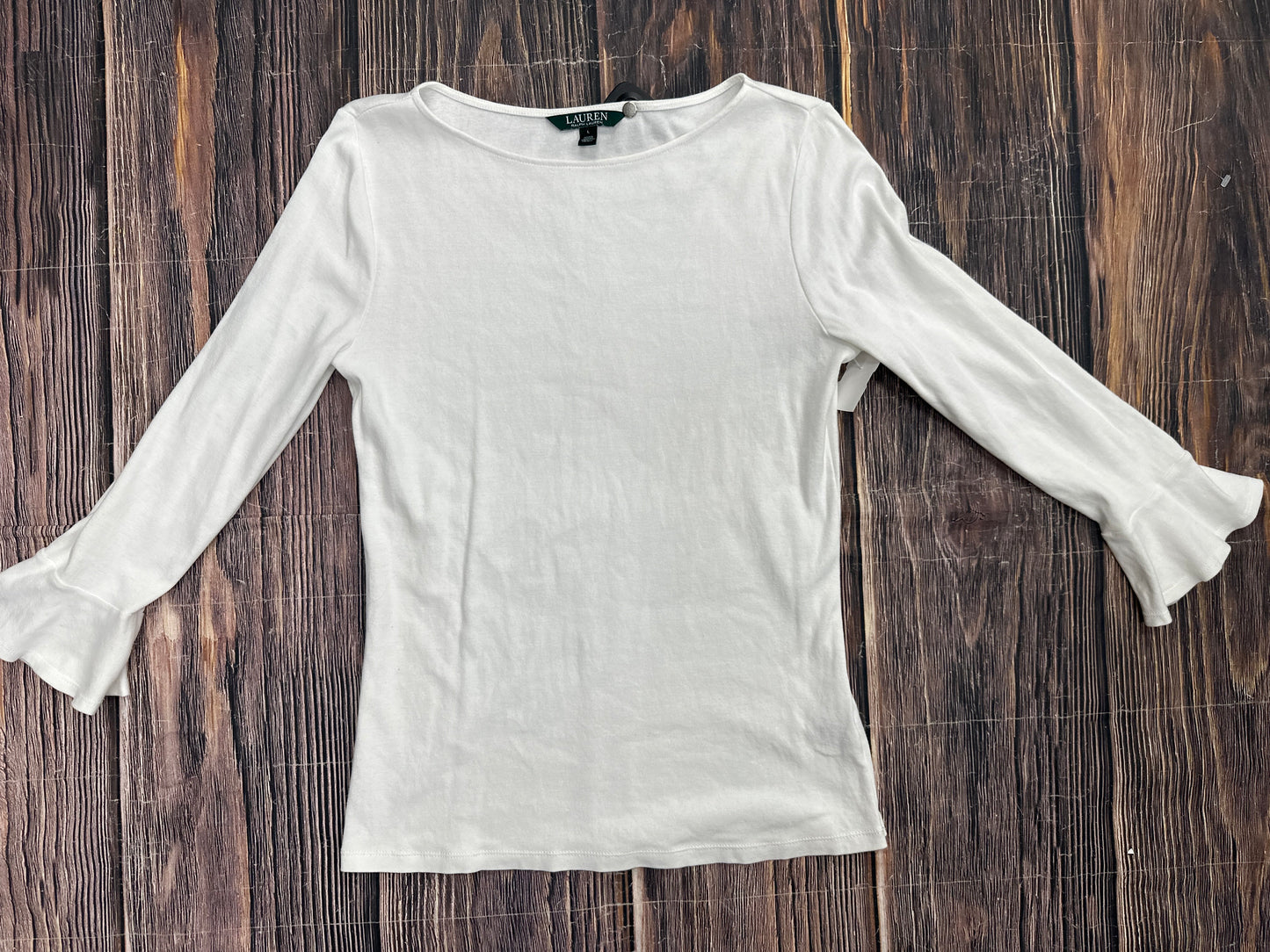 White Top 3/4 Sleeve Basic Lauren By Ralph Lauren, Size L