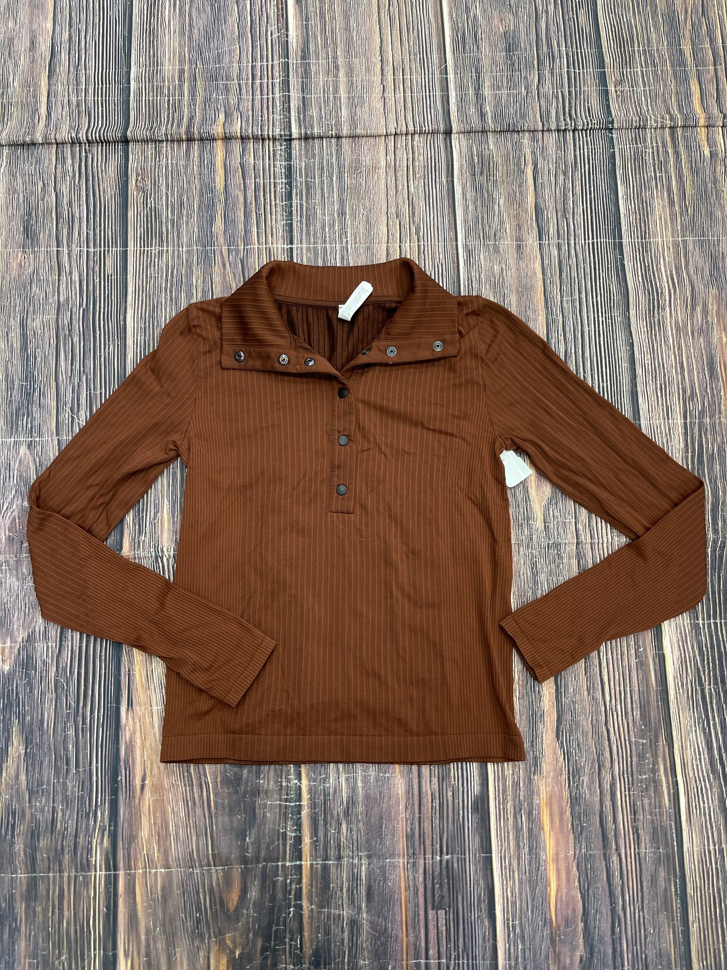 Brown Athletic Top Long Sleeve Collar Athleta, Size S