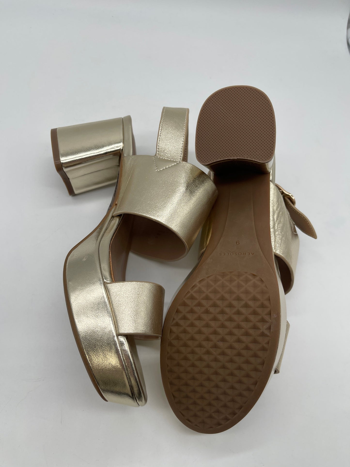 Sandals Heels Block By Aerosoles In Gold, Size: 9