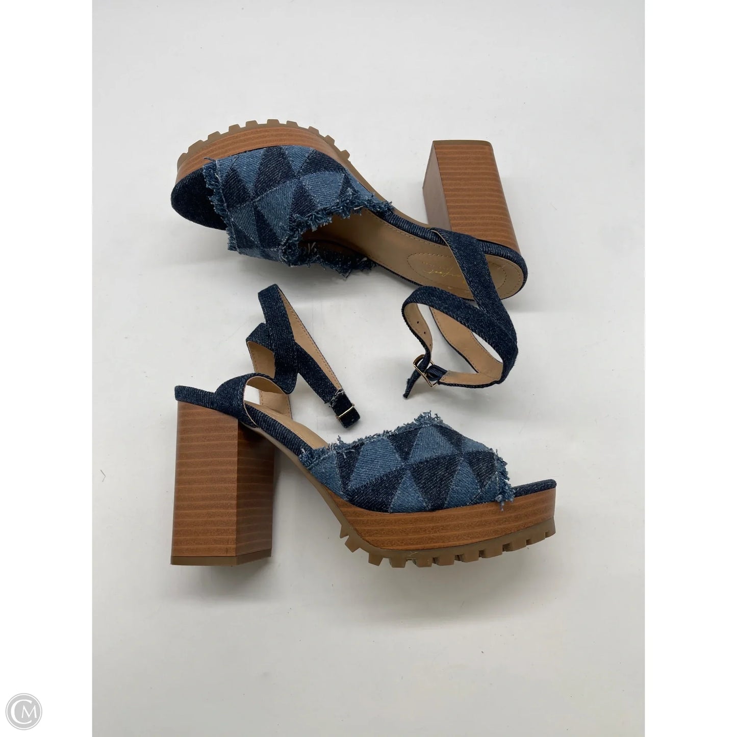 Sandals Heels Block By Cato In Blue Denim, Size: 7