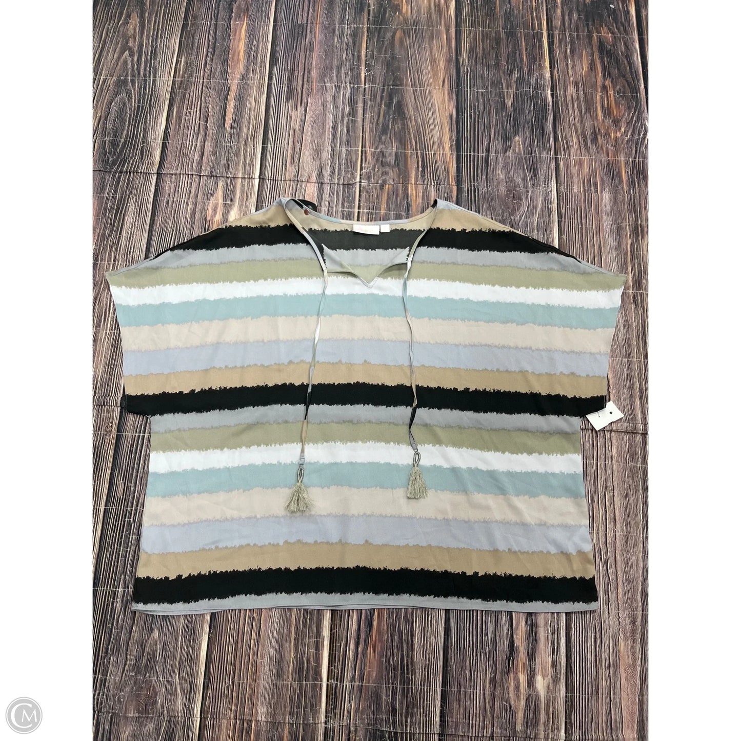 Top Short Sleeve By Belle By Kim Gravel In Grey, Size: 2x