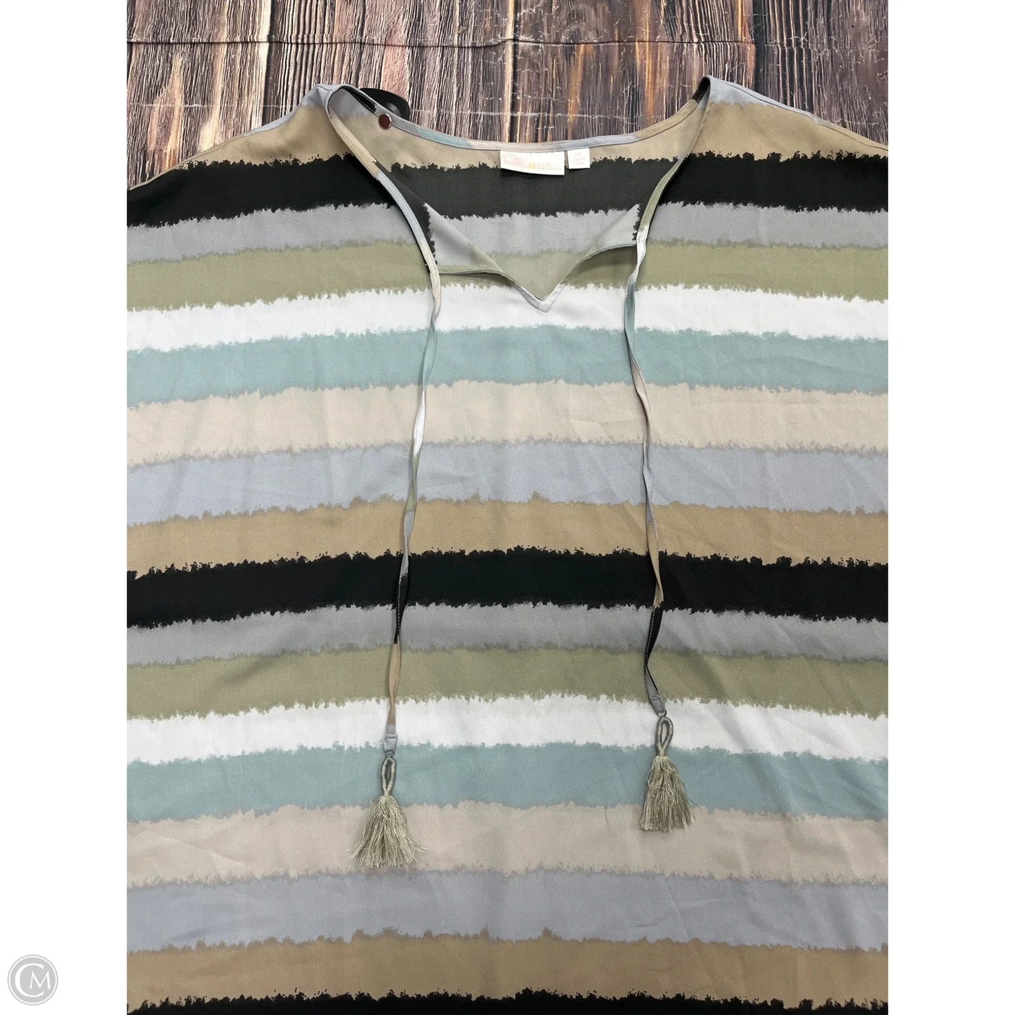 Top Short Sleeve By Belle By Kim Gravel In Grey, Size: 2x