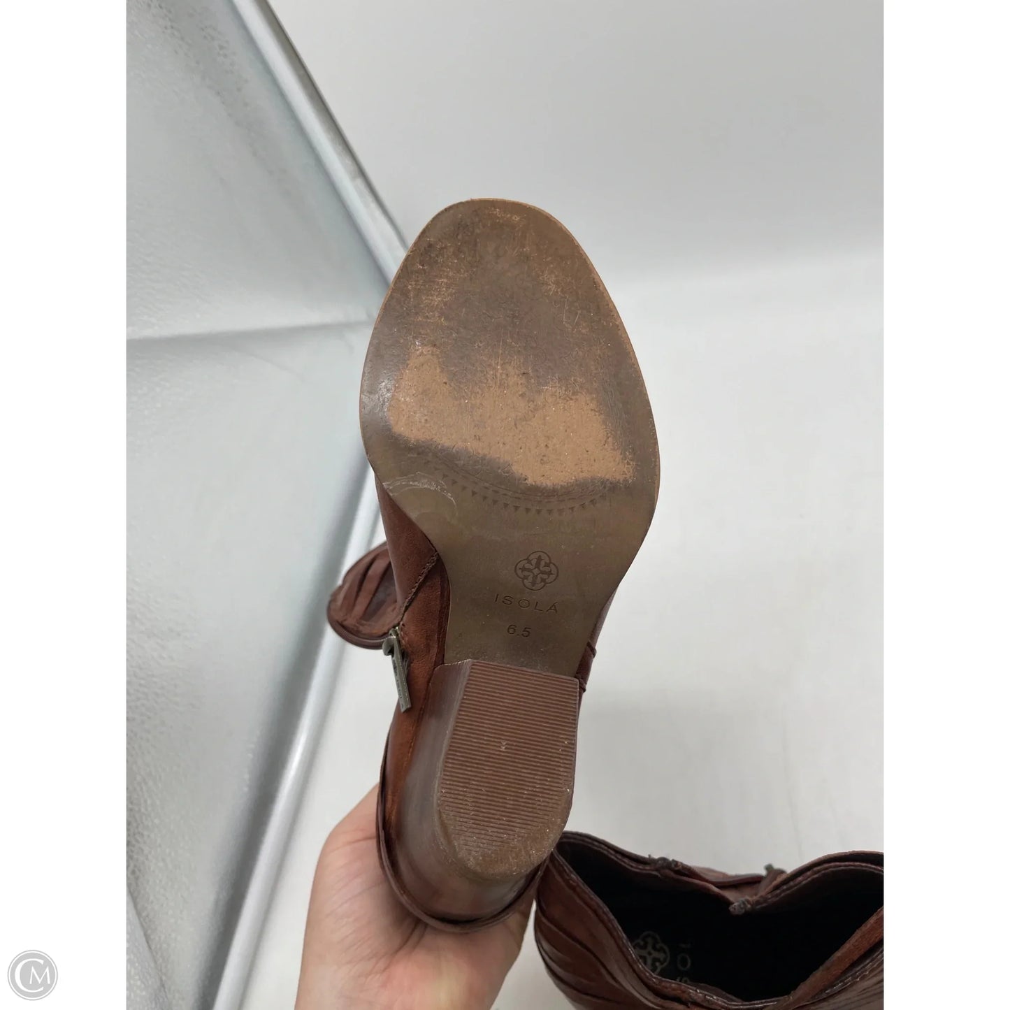 Boots Ankle Heels By Isola In Brown, Size: 5.5