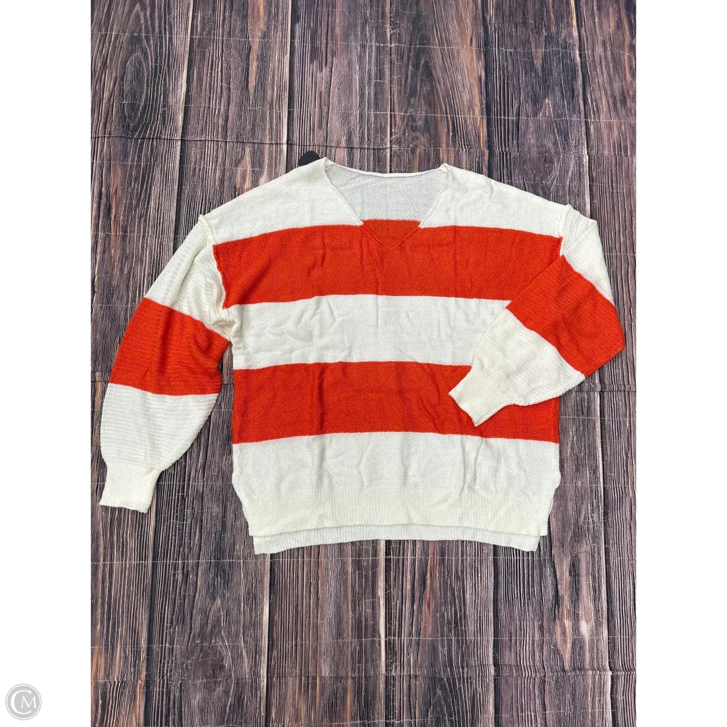 Top Long Sleeve By Clothes Mentor In Orange & White, Size: Xl
