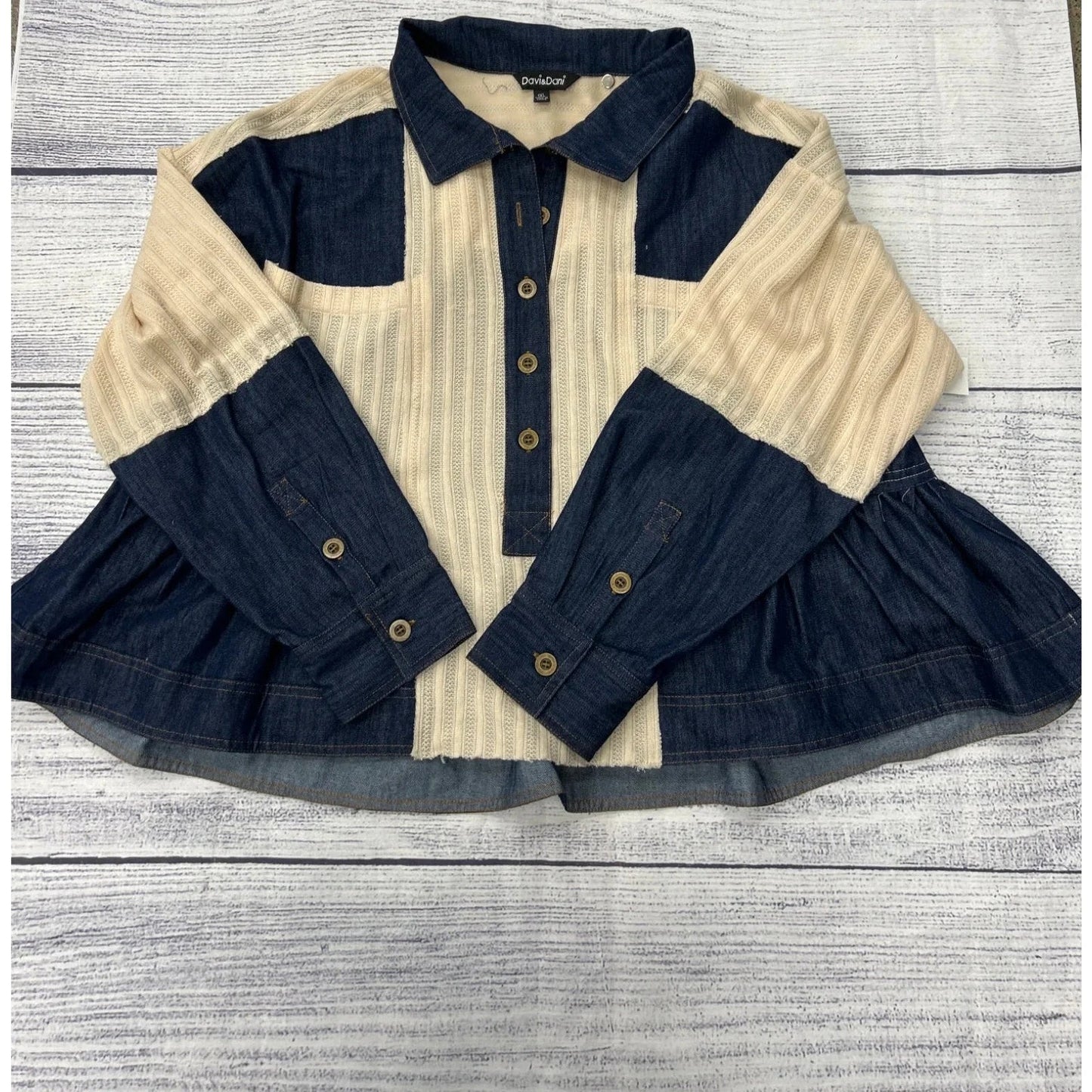 Top Long Sleeve By Davi & Dani In Blue Denim, Size: 1x