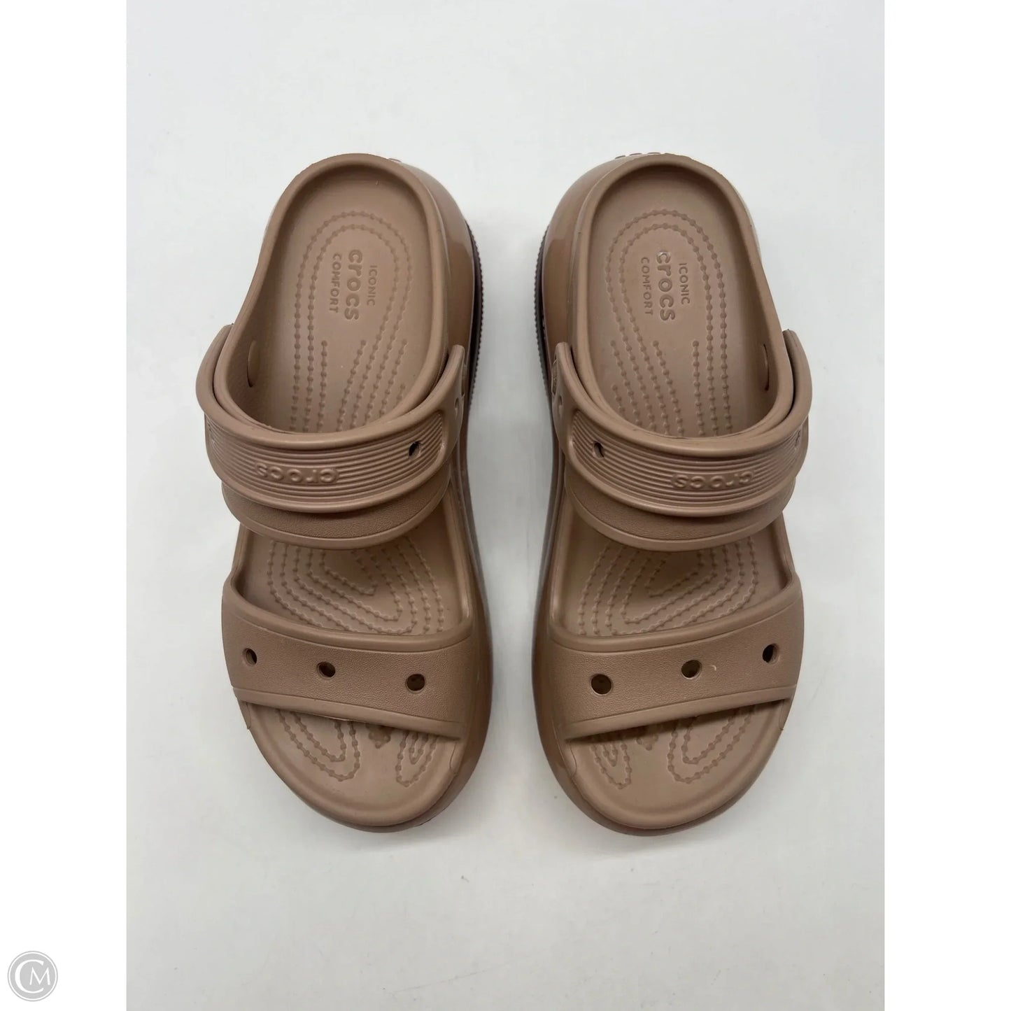 Sandals Heels Platform By Crocs In Brown, Size: 6