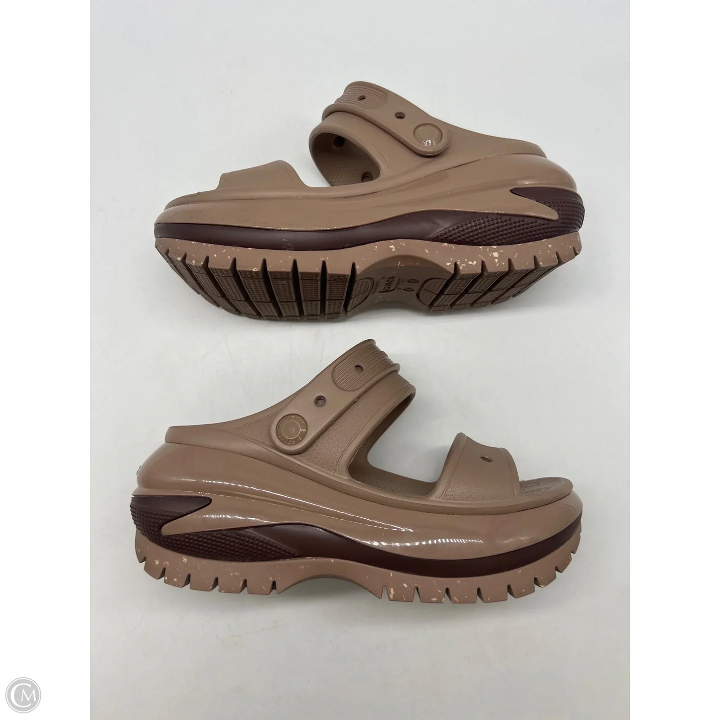 Sandals Heels Platform By Crocs In Brown, Size: 6