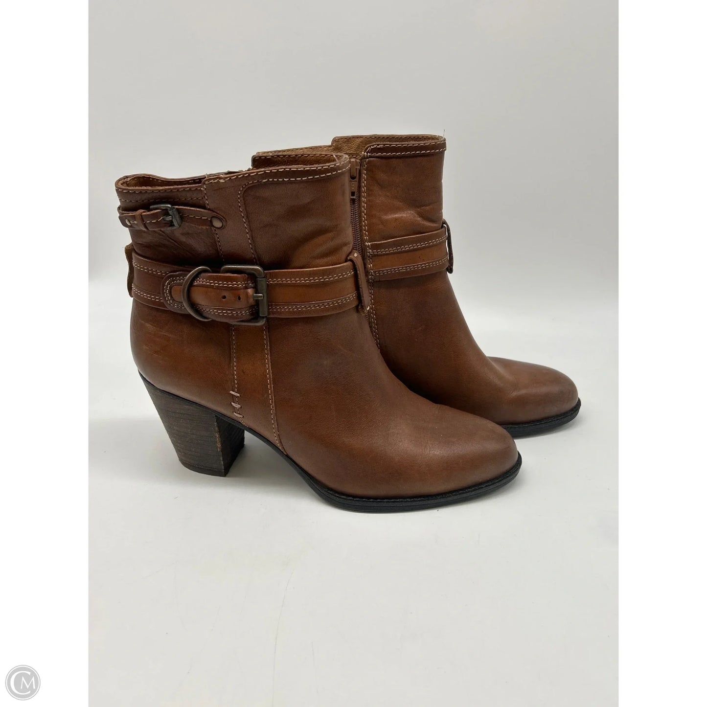 Boots Ankle Heels By Sofft In Brown, Size: 9