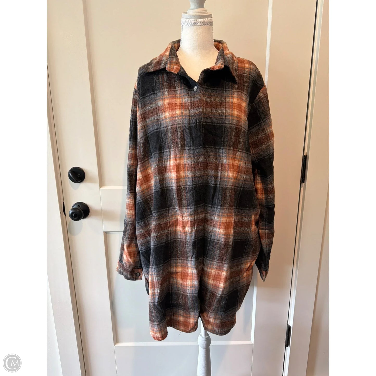 Jacket Shirt By Adora In Black & Orange, Size: 3x