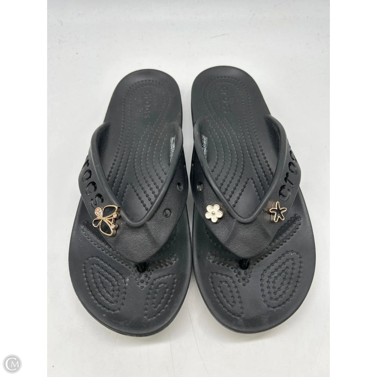 Sandals Flip Flops By Crocs In Black, Size: 7