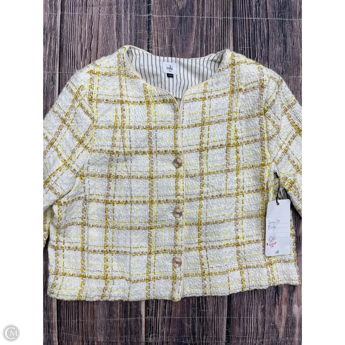 Blazer By Cabi In White & Yellow, Size: Xl