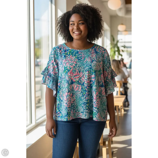 Top 3/4 Sleeve Designer By Lilly Pulitzer In Blue, Size: Xl