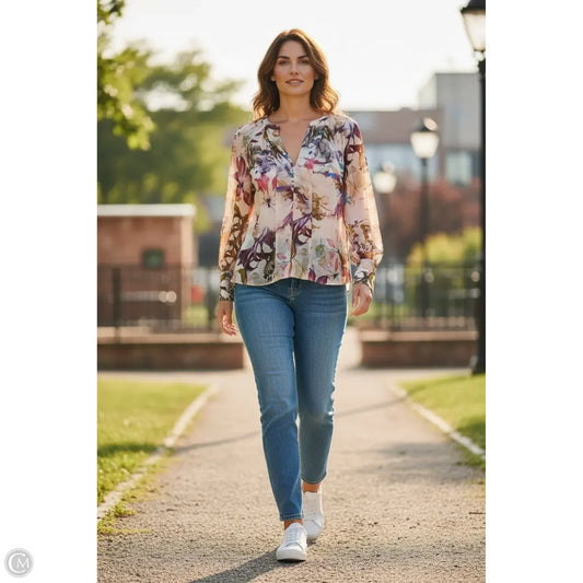 Top Long Sleeve By White House Black Market In Pink, Size: L