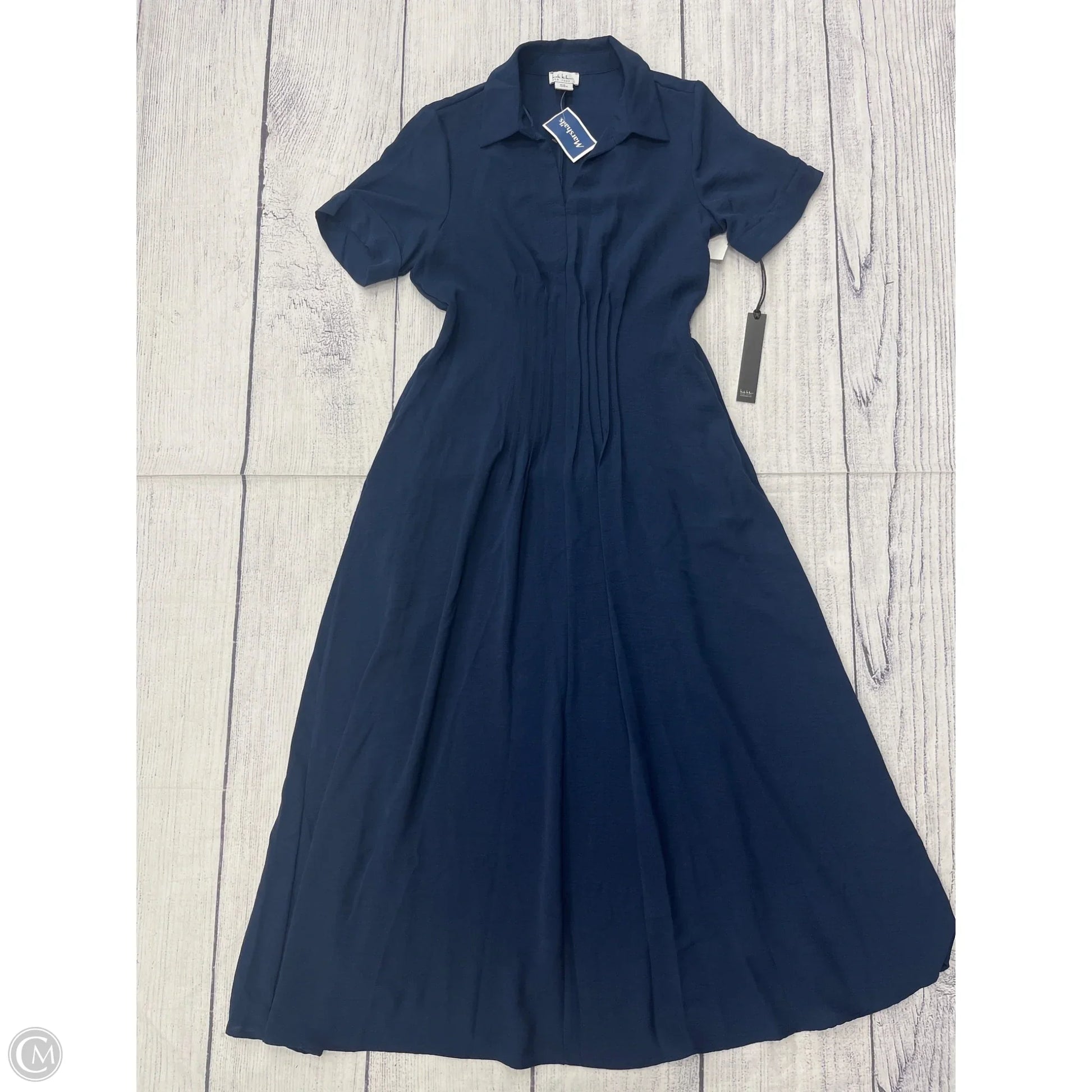 nicole miller navy blue dress Shirred Front Sleeveless Satin Dress