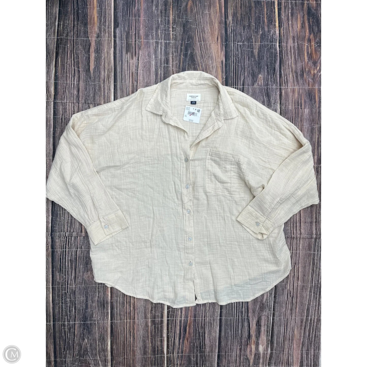 Top Long Sleeve By American Eagle In Cream, Size: L